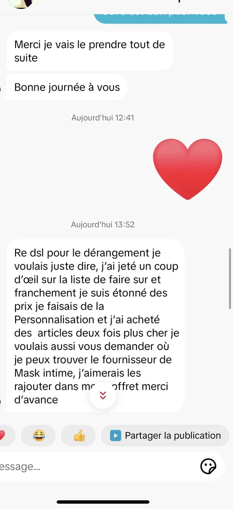 Capture du retour client : franchement je suis étonné des prix