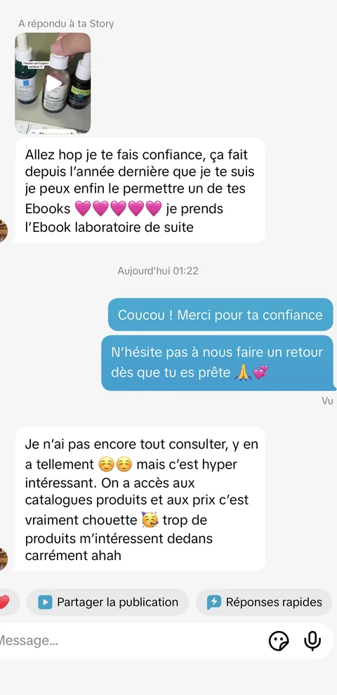Capture du retour client : On a accès aux catalogues produits et aux prix c’est vraiment chouette
