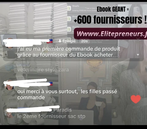 Capture du retour client : j’ai eu ma première commande de produit grâce au fournisseur du Ebook
