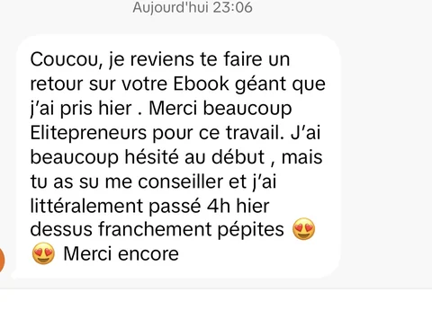 Capture du retour client : tu as su me conseiller et j’ai littéralement passé 4h hier dessus